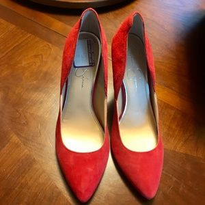 Red suede heels